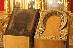Чудотворный образ Спаса Нерукотворенного из Свято-Троицкого кафедрального собора г. Саратова после реставрации 